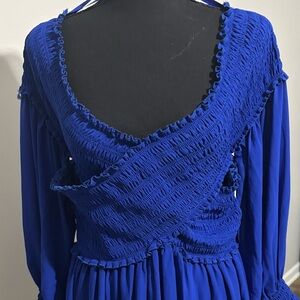 AKIRA Blue Smocked V-Neck Sundress